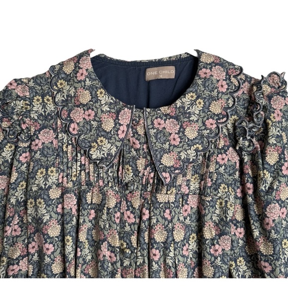 One Child Fawn Floral Pleated Detail Dress Girls 14 Pink / Green Short Length - Picture 4 of 9